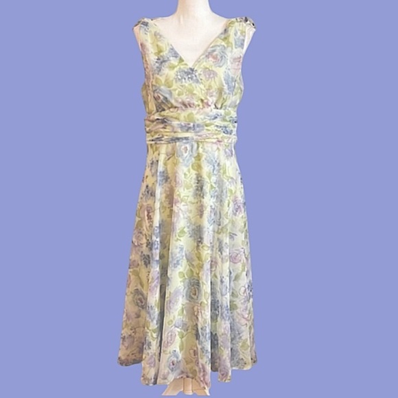 NWT dressbarn VTG pastels chiffon lined midi green yellow blue purple 14 - Picture 15 of 16